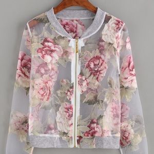 Gray Floral mesh jacket